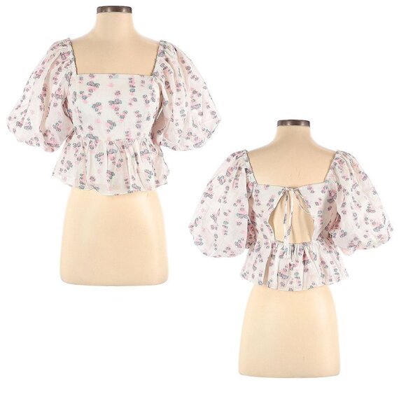 ENDLESS ROSE Embroidered Floral Square Neck Puff Sleeve Crop Top Cottage Size S - Picture 8 of 8